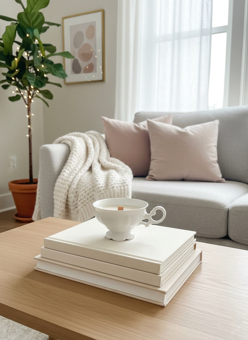 Bougie artisanale parfumée - Tasse en chinée en faïence vintage