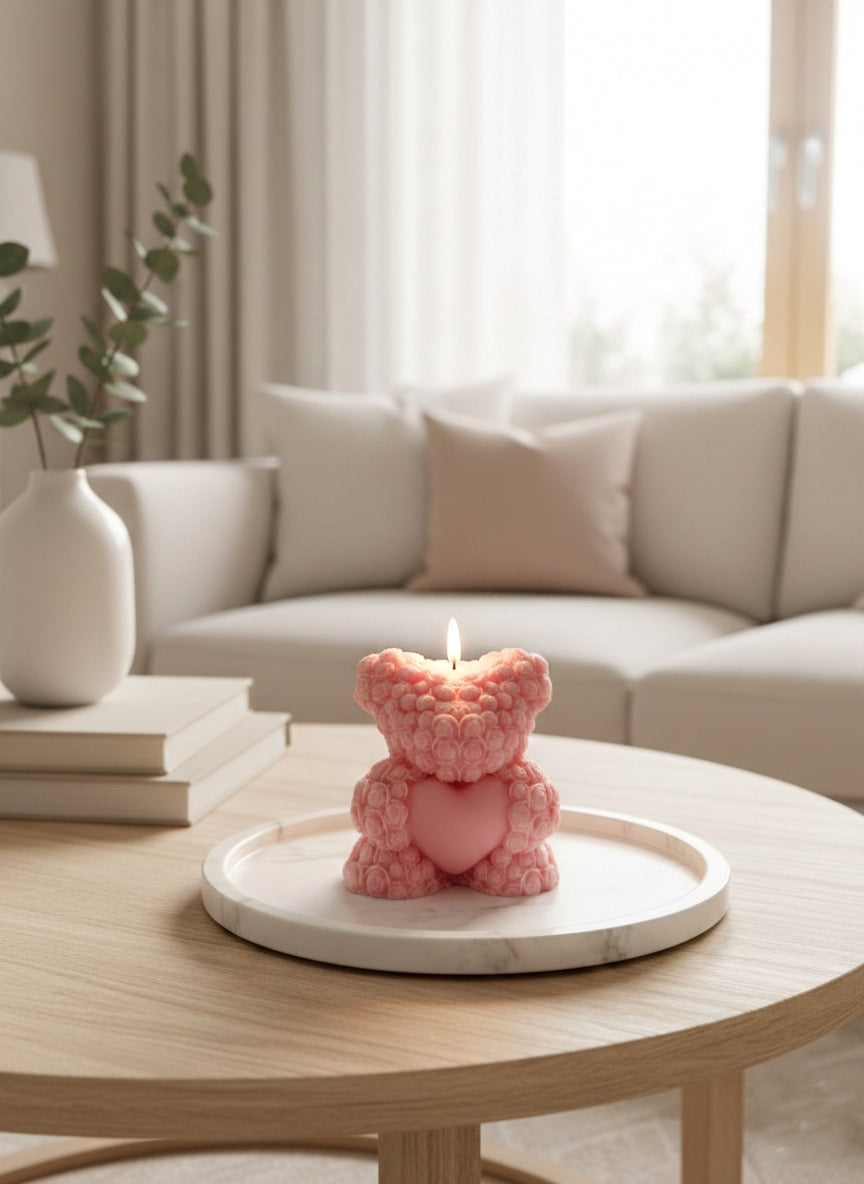 Bougie artisanale parfumée - Gros Ourson Rosé