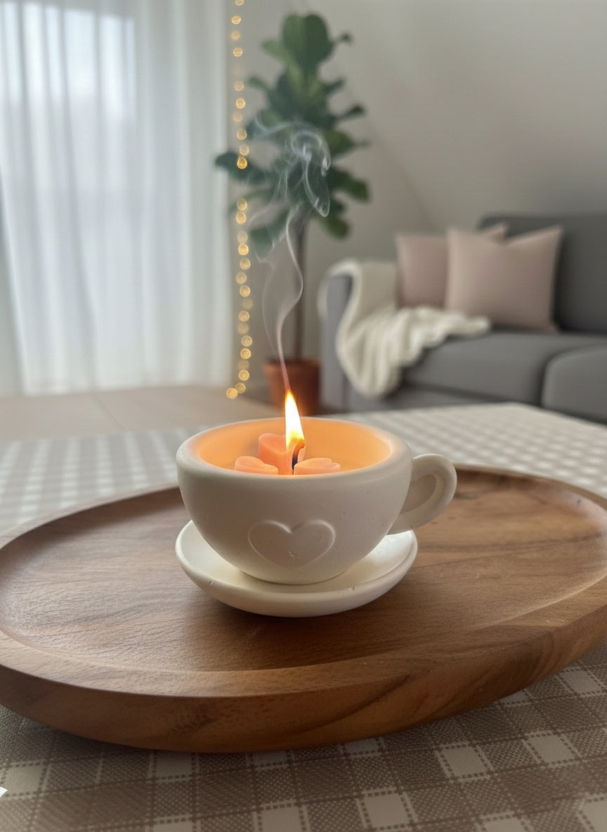 Bougie artisanale parfumée - Tasse petits coeurs