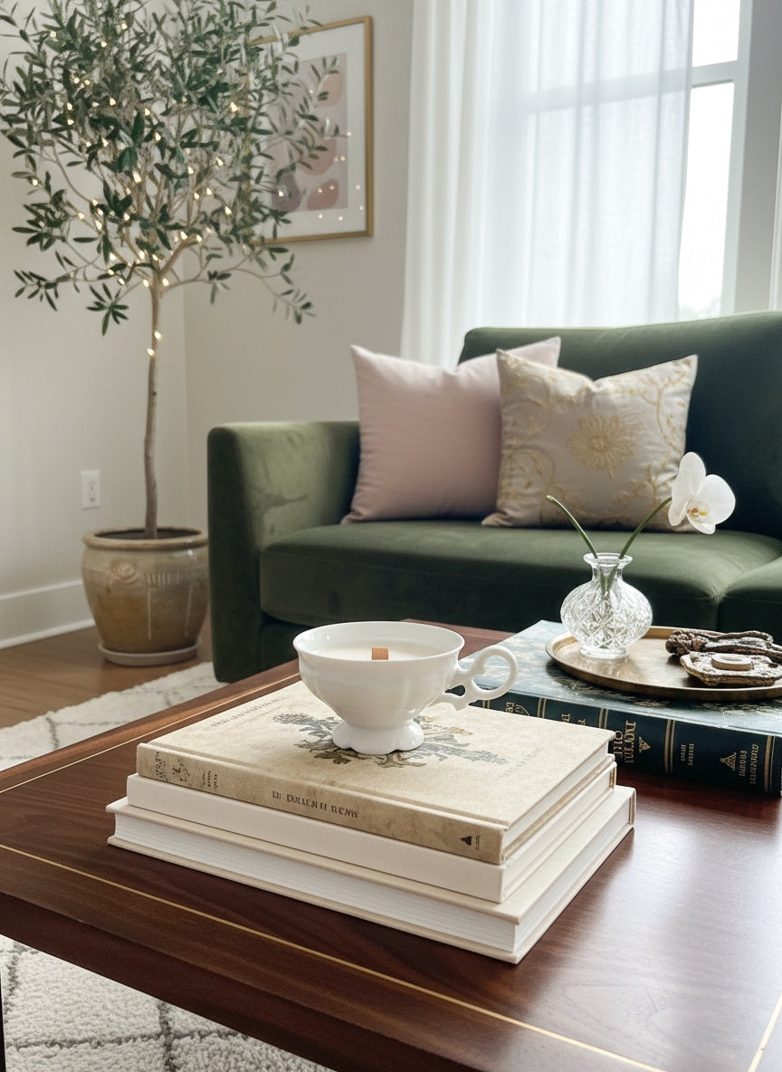 Bougie artisanale parfumée - Tasse en chinée en faïence vintage