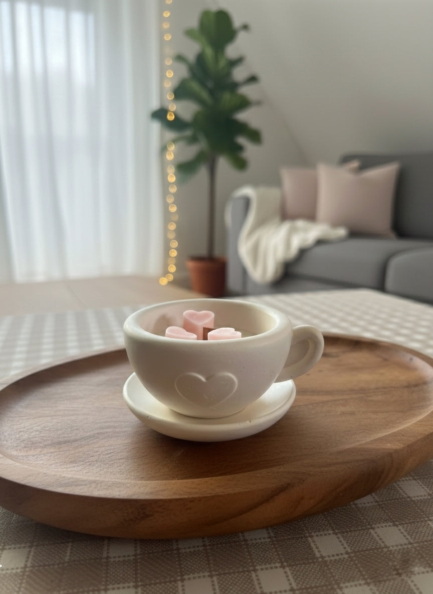 Bougie artisanale parfumée - Tasse petits coeurs