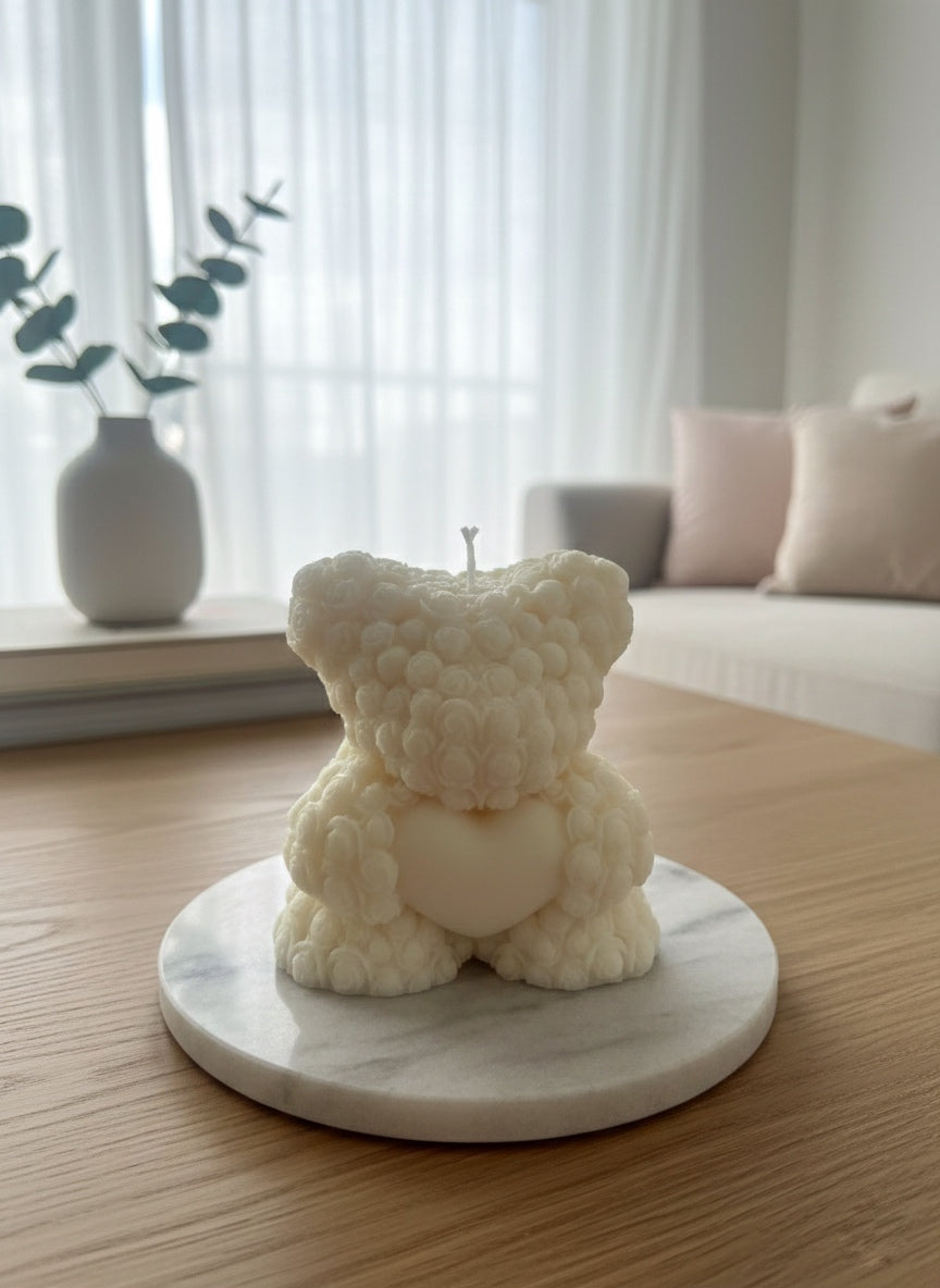 Bougie artisanale parfumée - Gros Ourson Crème