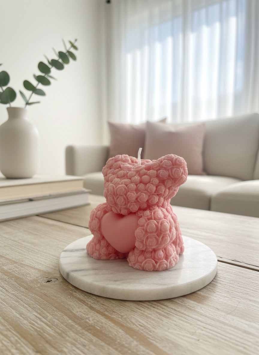 Bougie artisanale parfumée - Gros Ourson Rosé