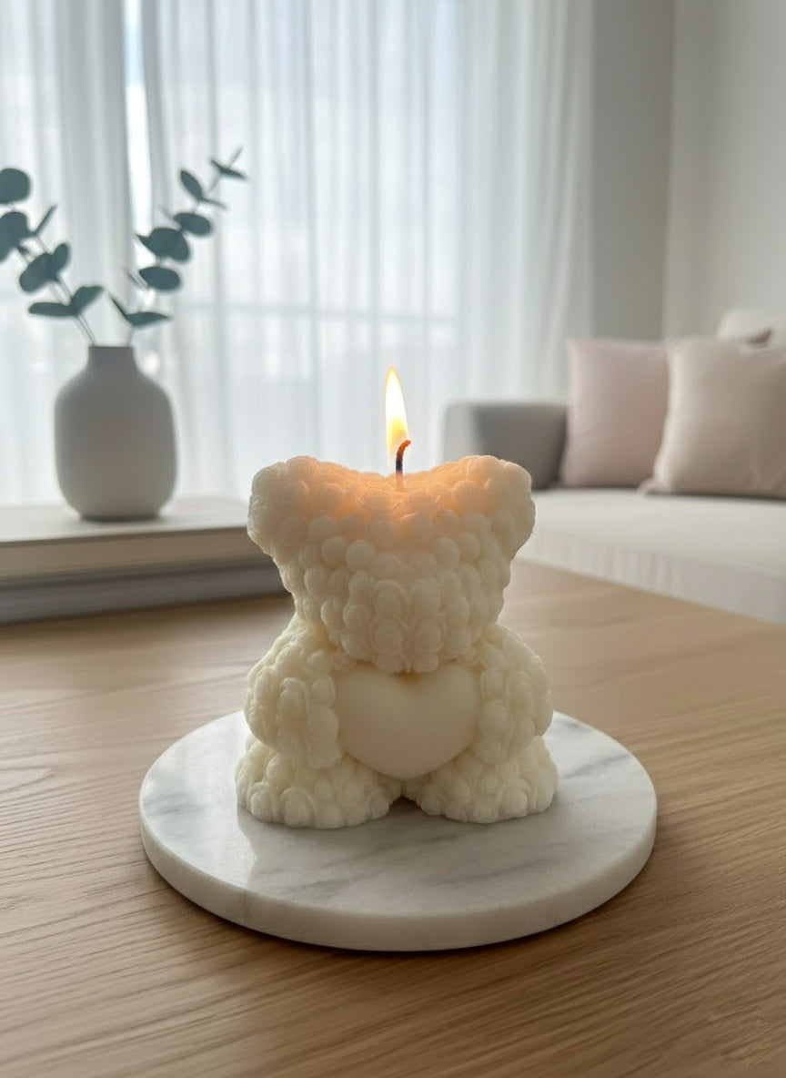 Bougie artisanale parfumée - Gros Ourson Crème